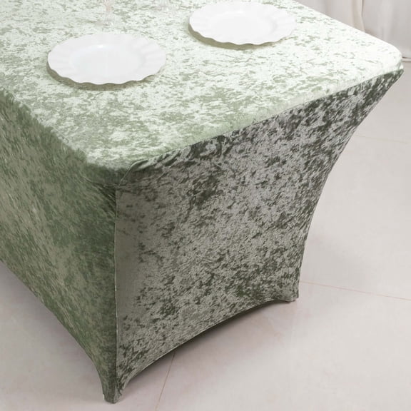 Efavormart 6ft Sage Green Crushed Velvet Stretch Fitted Rectangular Table Cover