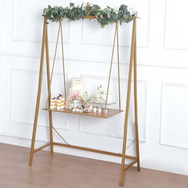 Efavormart 6ft Tall Gold Metal Unique Hanging Dessert Display Swing Floor Stand, Elegant Cake Serving Station