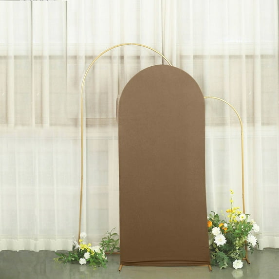 Efavormart 6ft Taupe Spandex Fit Round Top Backdrop Frame Stand Cover, 2-Sided Wedding Arch Cover