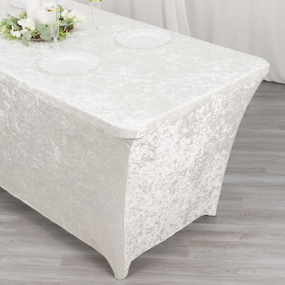 Efavormart 6ft White Crushed Velvet Stretch Fitted Rectangular Table Cover