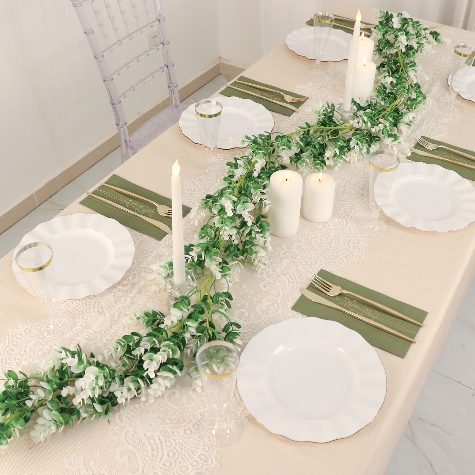 Efavormart 6ft White / Green Artificial Eucalyptus Leaf Table Garland ...