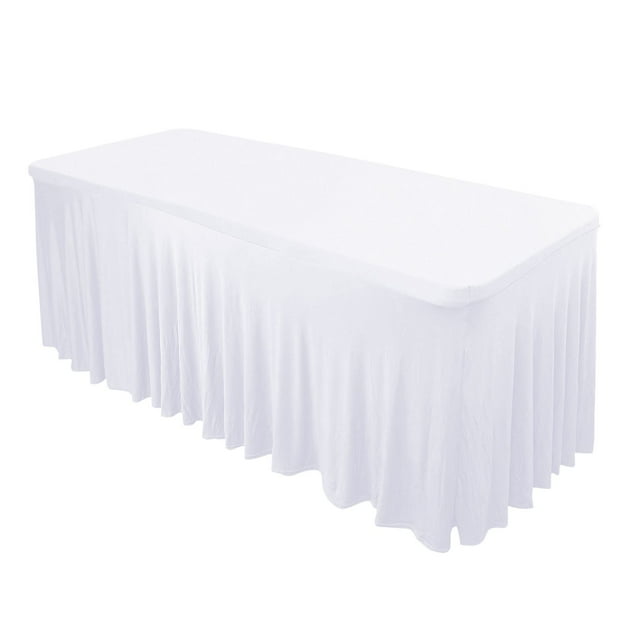 6-Foot White Fitted Polyester Tablecloth — Perfect For Trade Shows, Weddings, Events 9 thumbnail image