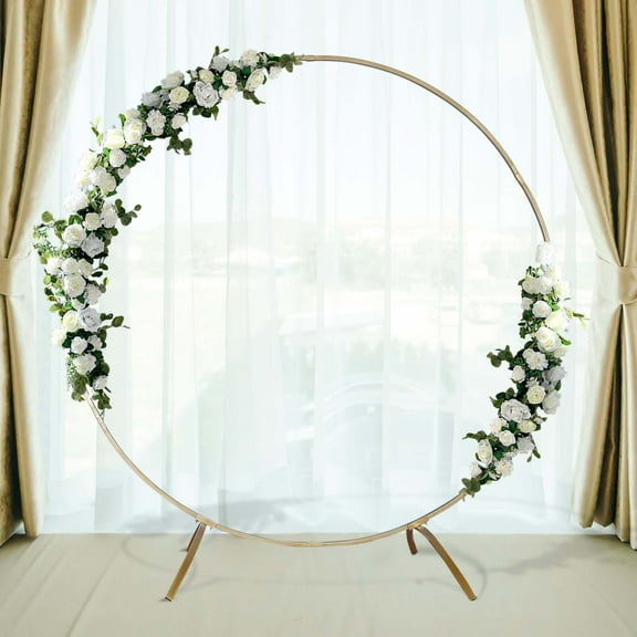 Efavormart 7.5 Ft Round Metal Wedding Arch Photo Booth Backdrop Stand - 100 Lbs Capacity - Gold