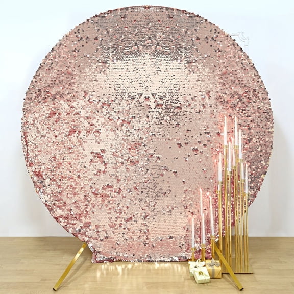 Efavormart 7.5ft Blush/Rose Gold Big Payette Sparkle Sequin Round Wedding Arch Cover, Shiny Shimmer Backdrop Stand Cover - 2-Sided Custom Fit