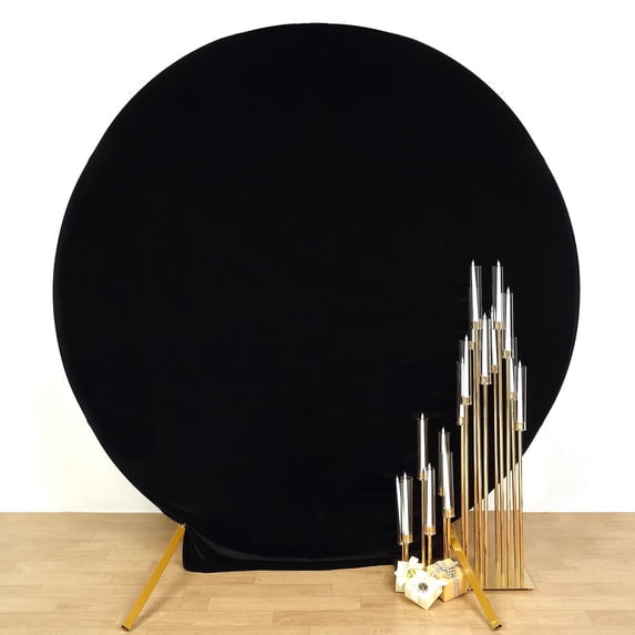 Efavormart 7.5ft Metallic Black Soft Velvet Round Backdrop Stand Cover, Fitted Wedding Arch Cover - 2-Sided