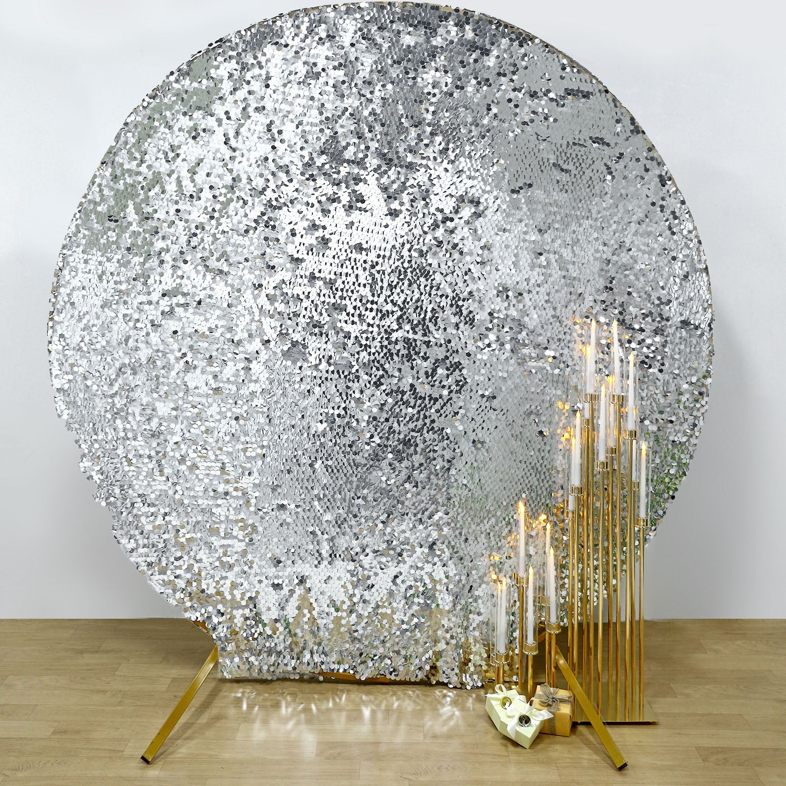 Efavormart 7.5ft Silver Big Payette Sparkle Sequin Round Wedding Arch ...