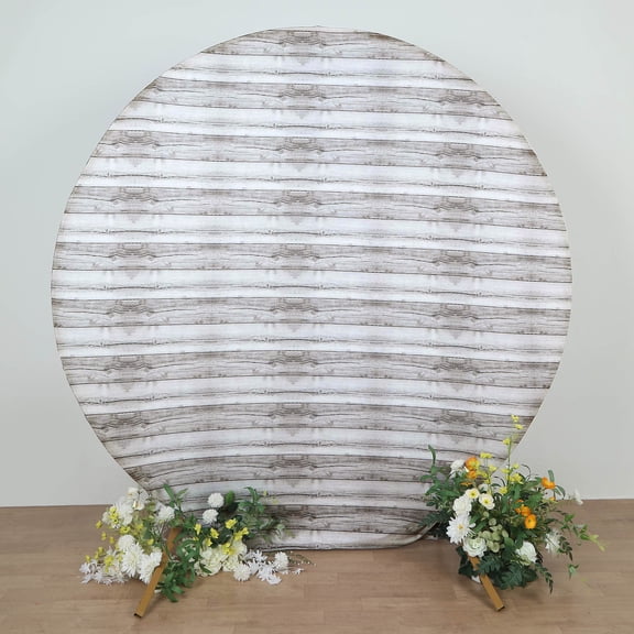 Efavormart 7.5ft White Rustic Wood Plank Pattern Spandex Fit Backdrop Stand Cover