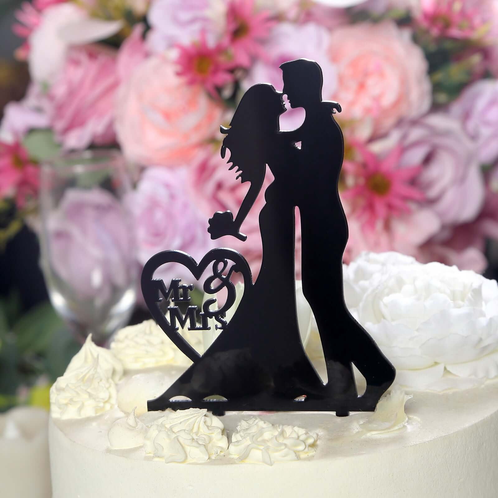 Efavormart 7" Tall Black Acrylic Silhouette Mr and Mrs Wedding Cake ...