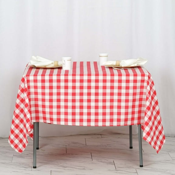 Efavormart 70" Square Red & White Checkered Wholesale Gingham Polyester Linen Picnic Restaurant Dinner Tablecloth