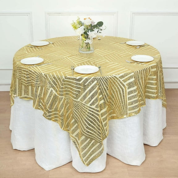 Efavormart 72" Gold Sparkly Sequin Geometric Tulle Square Table Overlay