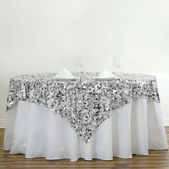 Efavormart 72" Premium Big Payette Sequin Tablecloths Overlay For Wedding Banquet Catering Party Table Decorations-Silver