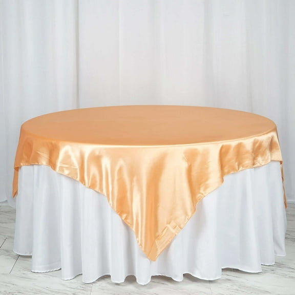 Efavormart 72" SATIN Square Tablecloth Overlay For Wedding Catering Party Table Decorations PEACH Square Tablecloth Cover