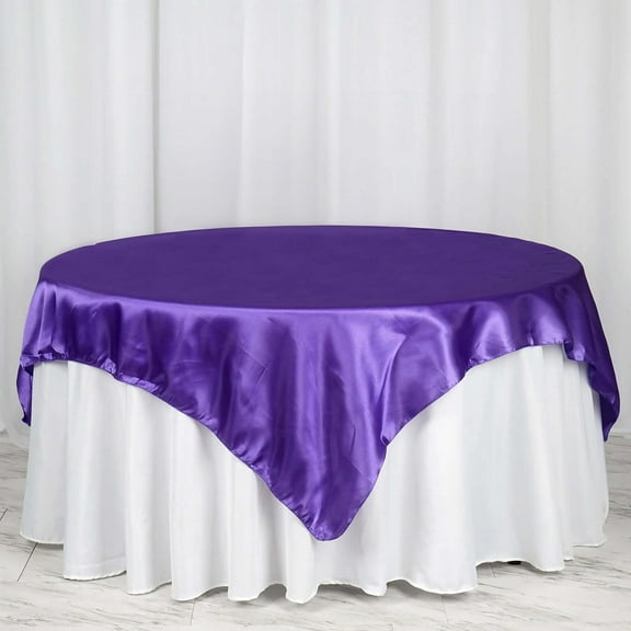 Efavormart 72" SATIN Square Tablecloth Overlay For Wedding Catering Party Table Decorations PURPLE Square Tablecloth Cover