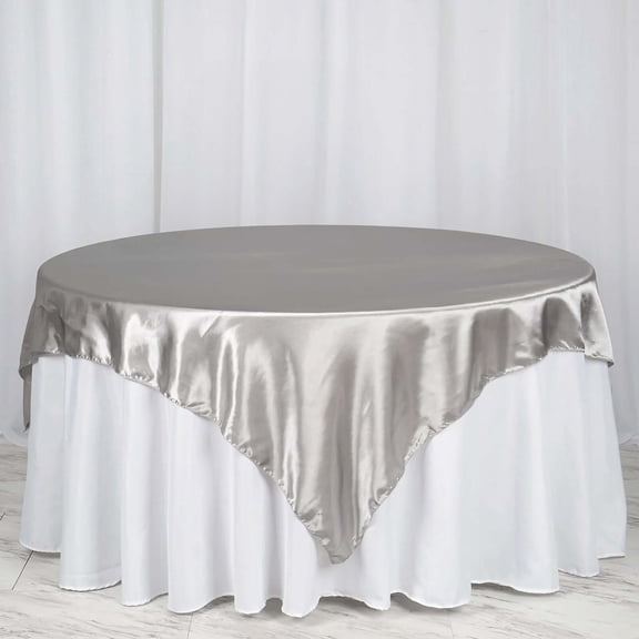 Efavormart 72" SATIN Square Tablecloth Overlay For Wedding Catering Party Table Decorations SILVER Square Tablecloth Cover