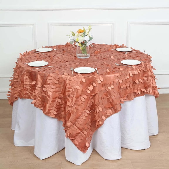 Efavormart 72" Square Leaf Petal Taffeta Tablecloth - Decorative 3D Leaf Ruffle Table Cover for Forest Party, Wedding, Event, Dessert Tables - Terracotta