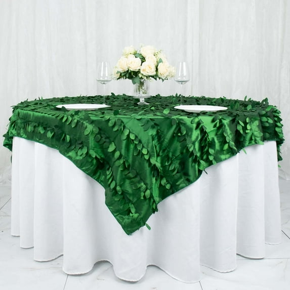 Efavormart 72" Square Leaf Petal Taffeta Tablecloth - Decorative 3D Leaf Ruffle Table Cover for Forest Party, Wedding, Event, Dessert Tables - Green