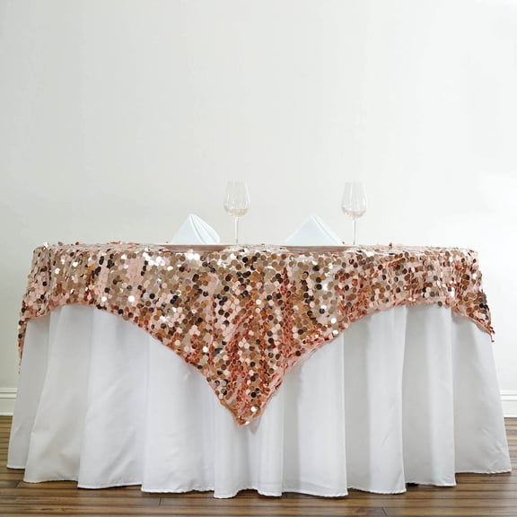 Efavormart 72" Square Premium Big Sequin Tablecloth Overlay Table Topper For Wedding Banquet Catering Party Table Decor-Blush