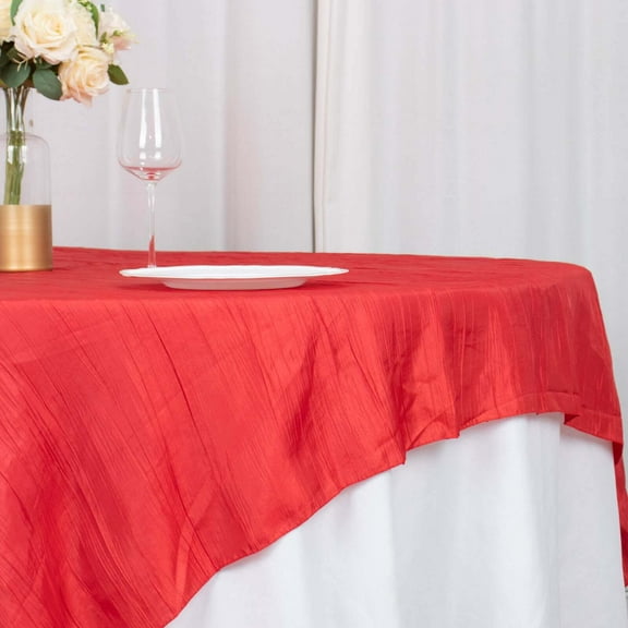 Efavormart 72"X72" Red Accordion Crinkle Taffeta Table Overlay, Square Tablecloth Topper