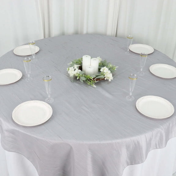 Efavormart 72"X72" Silver Accordion Crinkle Taffeta Table Overlay, Square Tablecloth Topper