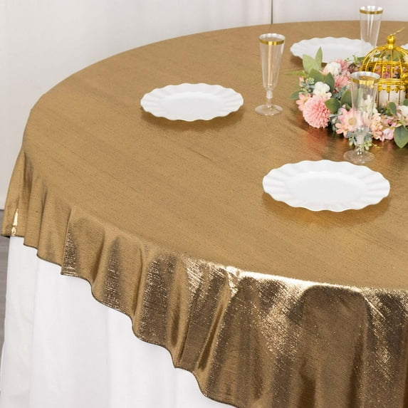 Efavormart 72"x72" Antique Gold Shimmer Sequin Dots Square Polyester Table Overlay, Wrinkle Free Sparkle Glitter Table Topper