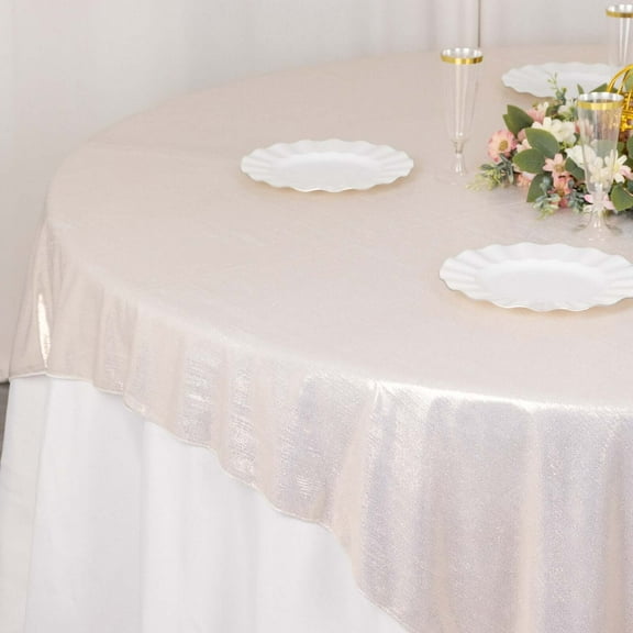 Efavormart 72"x72" Beige Shimmer Sequin Dots Square Polyester Table Overlay, Wrinkle Free Sparkle Glitter Table Topper