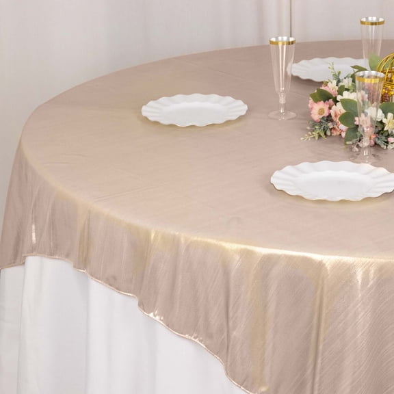 Efavormart 72"x72" Blush Shimmer Sequin Dots Square Polyester Table Overlay, Wrinkle Free Sparkle Glitter Table Topper