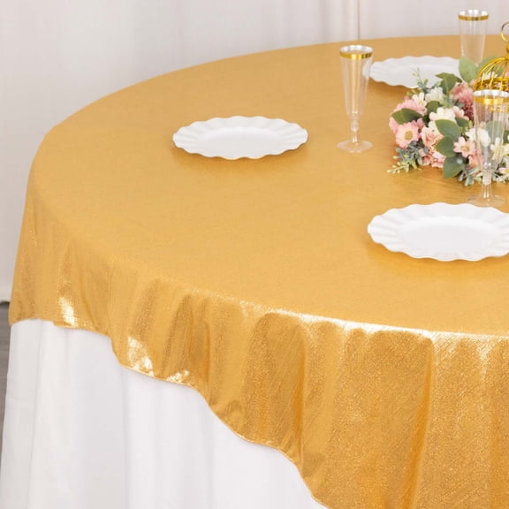 Efavormart 72"x72" Gold Shimmer Sequin Dots Square Polyester Table Overlay, Wrinkle Free Sparkle Glitter Table Topper