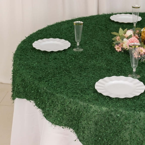 Efavormart 72"x72" Green Fringe Shag Square Polyester Table Overlay