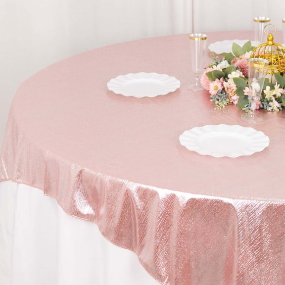 Efavormart 72"x72" Rose Gold Shimmer Sequin Dots Square Polyester Table Overlay, Wrinkle Free Sparkle Glitter Table Topper