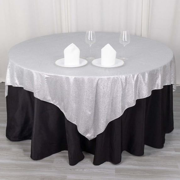 Efavormart 72"x72" Silver Glitter Sparkle Polyester Table Overlay, Shimmery Square Table Topper