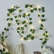 Efavormart 7FT 20 LED Artificial Green Ivy Leaf Garland, Battery Operated Fairy String Lights Flowers Party Wedding Wall Garden Plants Decor Indoor Outdoor Decoration