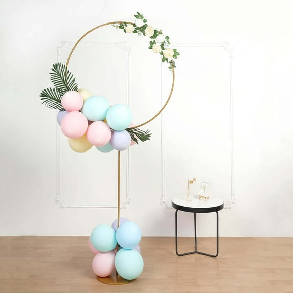 Efavormart 7Ft | Gold Balloon Column With Hoop Flower Pillar Stand, Metal Arch Table Centerpiece – Height Adjustable