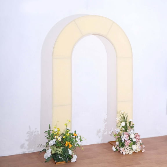 Efavormart 7ft Beige Spandex Fitted Open Arch Backdrop Cover, Double-Sided U-Shaped Wedding Arch Slipcover