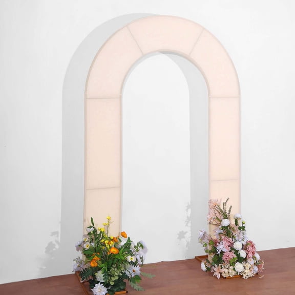 Efavormart 7ft Blush Rose Gold Spandex Fitted Open Arch Backdrop Cover, Double-Sided U-Shaped Wedding Arch Slipcover