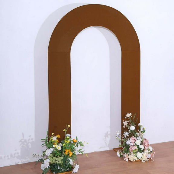 Efavormart 7ft Cinnamon Brown Spandex Fitted Open Arch Backdrop Cover, Double-Sided U-Shaped Wedding Arch Slipcover