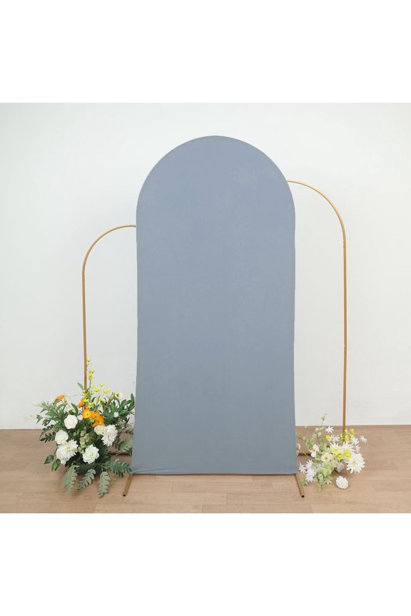 7ft Dusty Blue Spandex Fit Round Top Backdrop Frame Stand Cover, 2-Sided Wedding Arch Cover