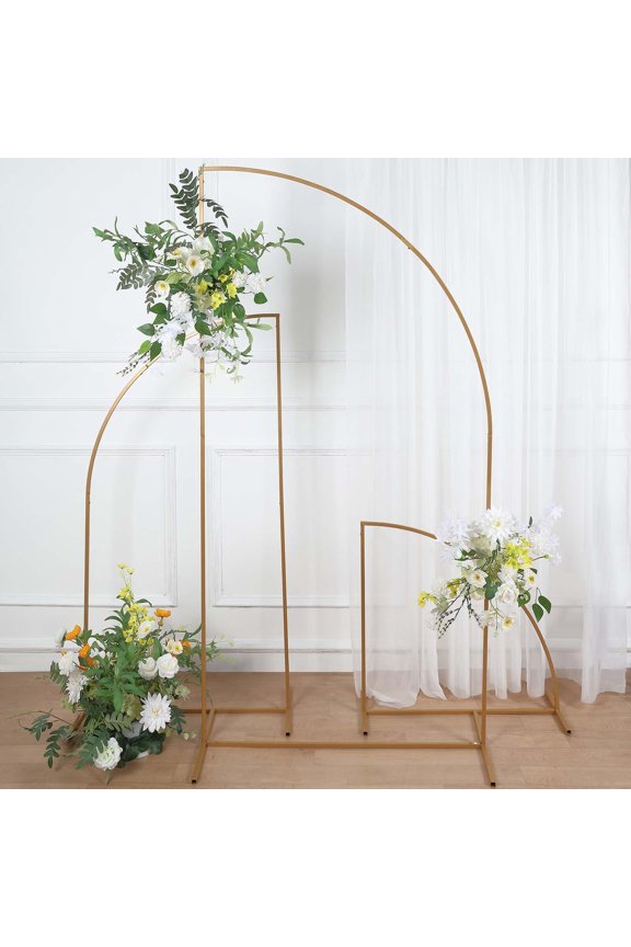 7ft Gold Metal Wedding Arch Chiara Backdrop Stand, Half Moon Floral Frame Arbor Display