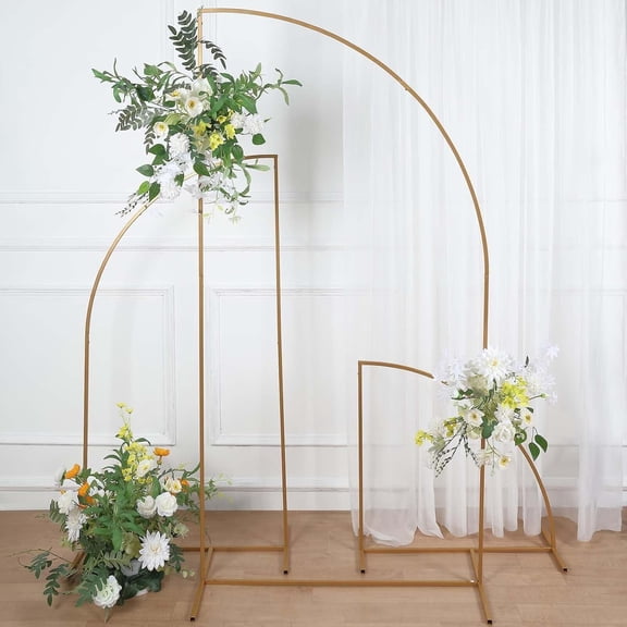 Efavormart 7ft Gold Metal Wedding Arch Chiara Backdrop Stand, Half Moon Floral Frame Arbor Display