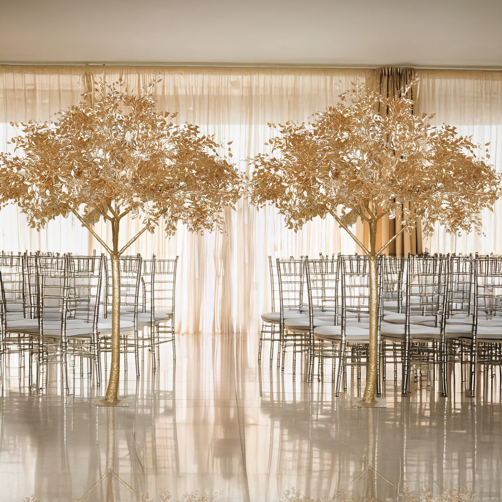 Caf Tree Efavormart 7ft Metallic Gold Faux Leaf Trees – Indoor Event Décor with ...