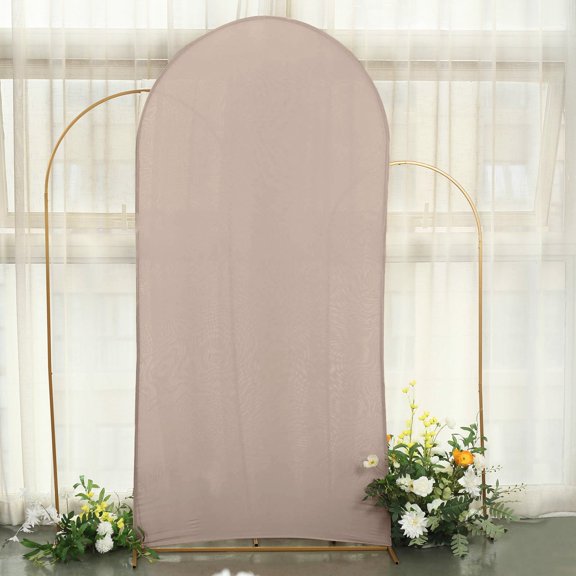 Efavormart 7ft Nude Spandex Fit Round Top Backdrop Frame Stand Cover, 2-Sided Wedding Arch Cover