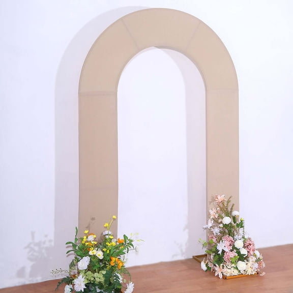 Efavormart 7ft Nude Spandex Fitted Open Arch Backdrop Cover, Double-Sided U-Shaped Wedding Arch Slipcover