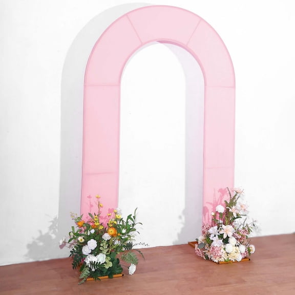 Efavormart 7ft Pink Spandex Fitted Open Arch Backdrop Cover, Double-Sided U-Shaped Wedding Arch Slipcover