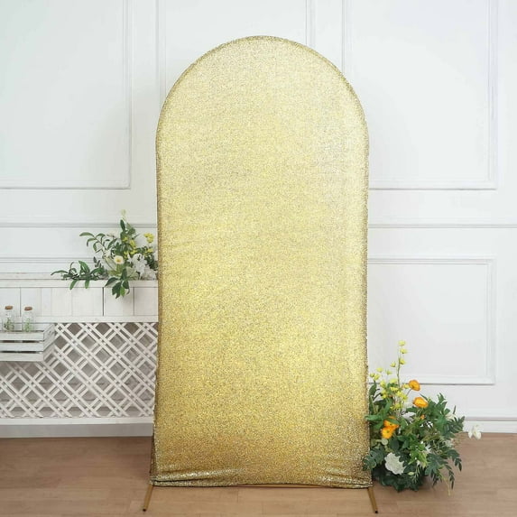 Efavormart 7ft Shiny Champagne Spandex Fit Round Top Backdrop Frame Stand Cover, 2-Sided Metallic Sparkly Wedding Arch Cover