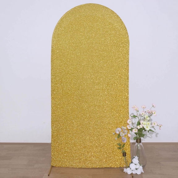 Efavormart 7ft Shiny Gold Spandex Fit Round Top Backdrop Frame Stand Cover, 2-Sided Metallic Sparkly Wedding Arch Cover