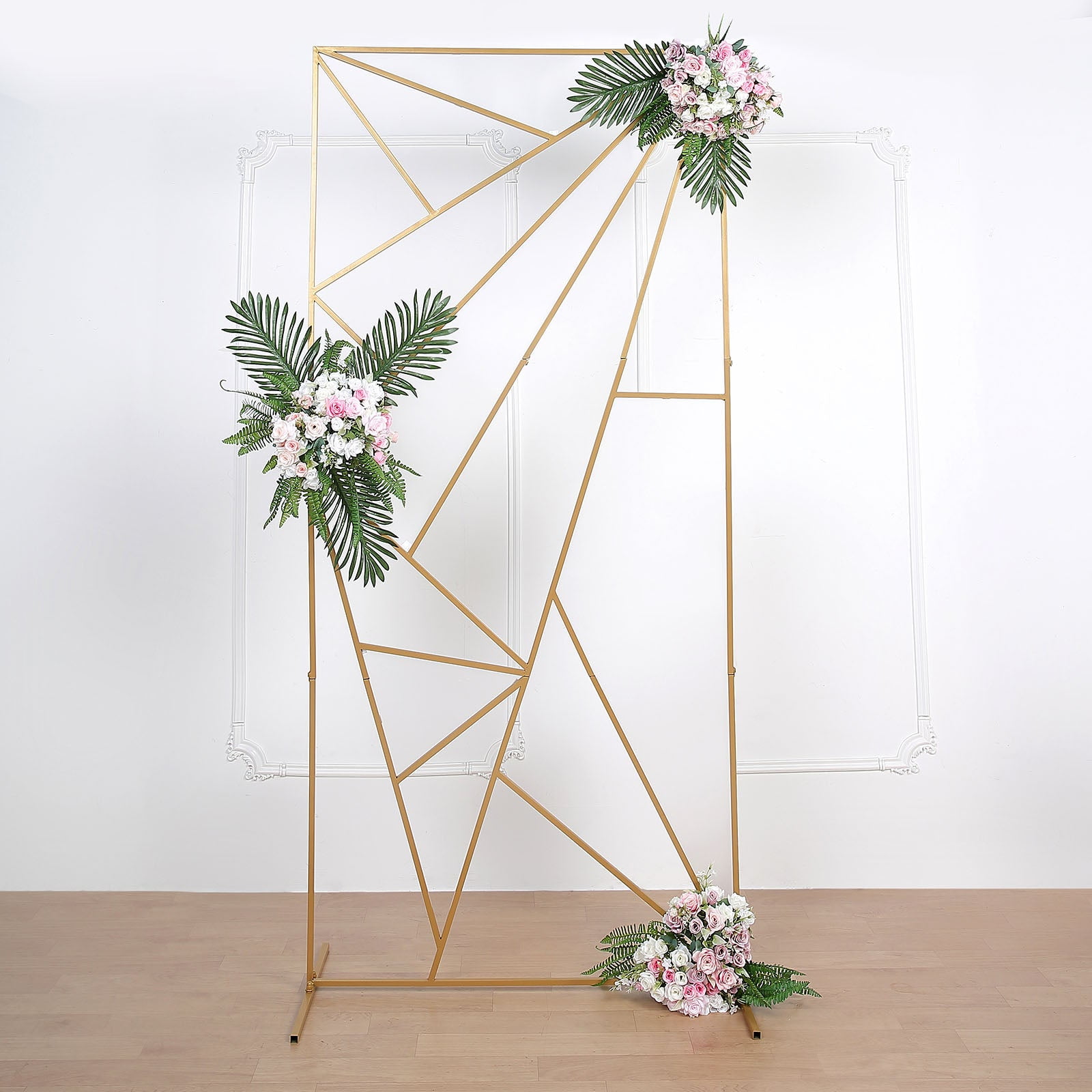 7ft Gold Metal Geometric Wedding Backdrop Stand with Lights
