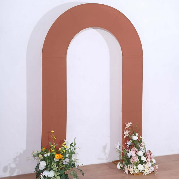 Efavormart 7ft Terracotta Spandex Fitted Open Arch Backdrop Cover, Double-Sided U-Shaped Wedding Arch Slipcover