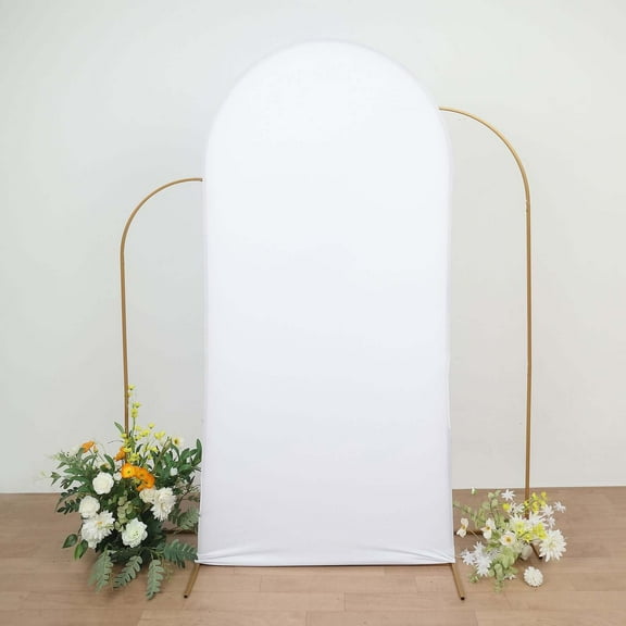 Efavormart 7ft White Spandex Fit Round Top Backdrop Frame Stand Cover, 2-Sided Wedding Arch Cover