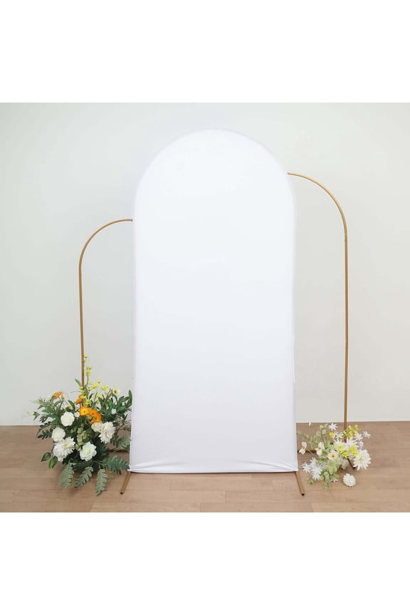 7ft White Spandex Fit Round Top Backdrop Frame Stand Cover, 2-Sided Wedding Arch Cover