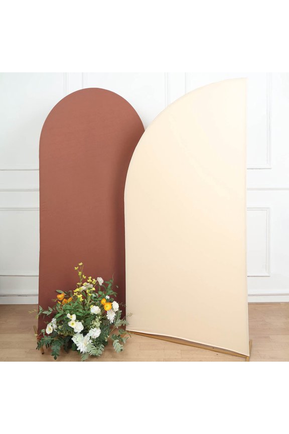 7ftx3ft Matte Beige Fitted Spandex Half Moon Wedding Arch Cover, Custom Fit Chiara Backdrop Stand Cover
