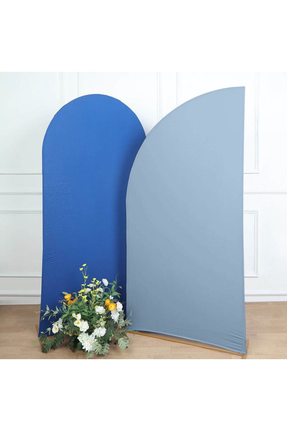 7ftx3ft Matte Dusty Blue Fitted Spandex Half Moon Wedding Arch Cover, Custom Fit Chiara Backdrop Stand Cover